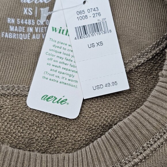 Aerie Women's Tan Terry Cloth Raglan Sleeve Distressed Sweatshirt Size XS NWT - Picture 11 of 16